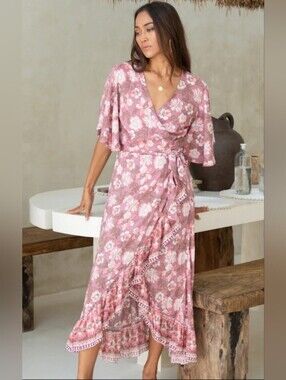 The Fox And The Mermaid Jodoh Wrap Maxi In Cerise, VGUC, Size S/M